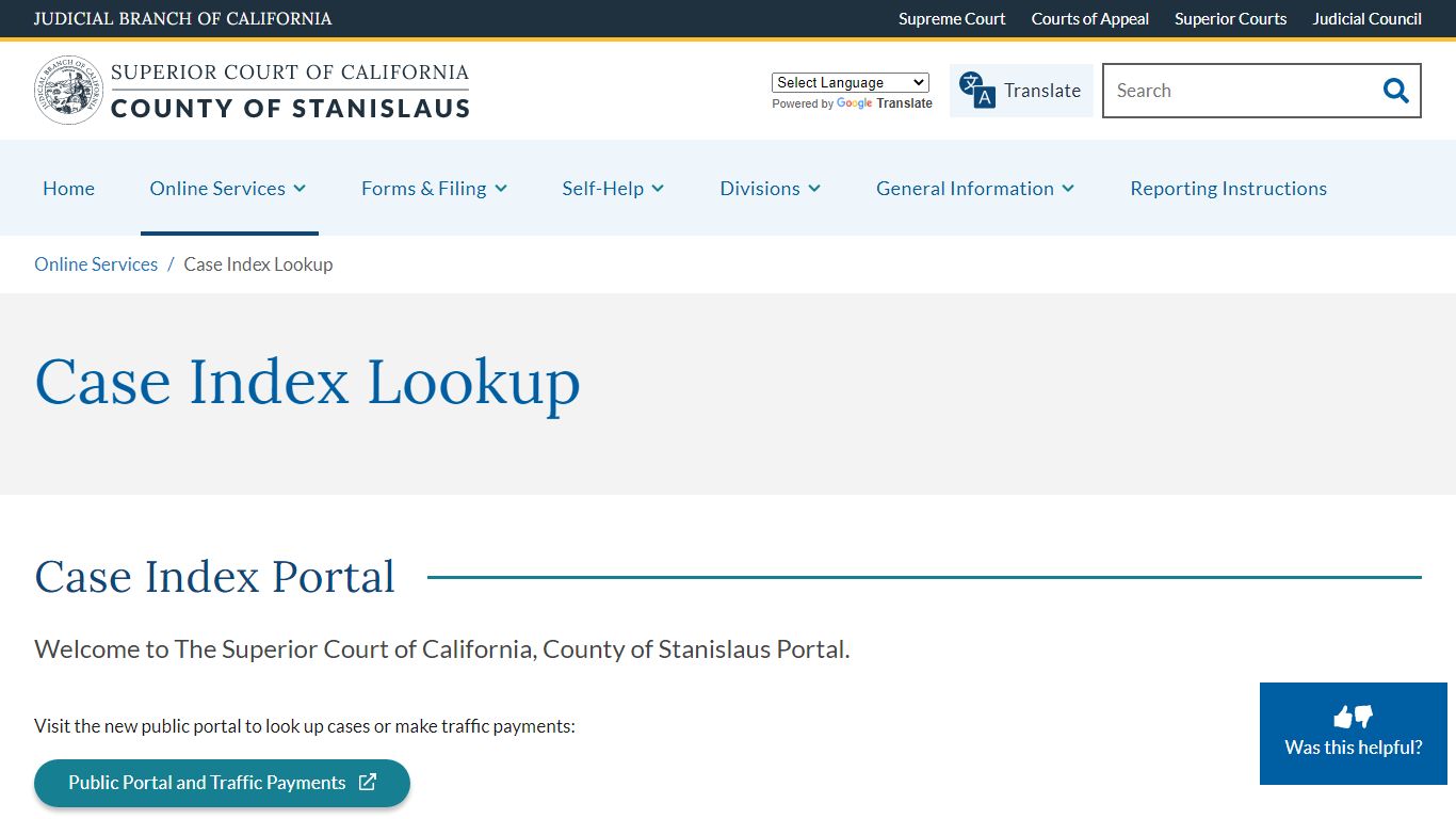 Case Index Lookup | Superior Court of California | County of Stanislaus