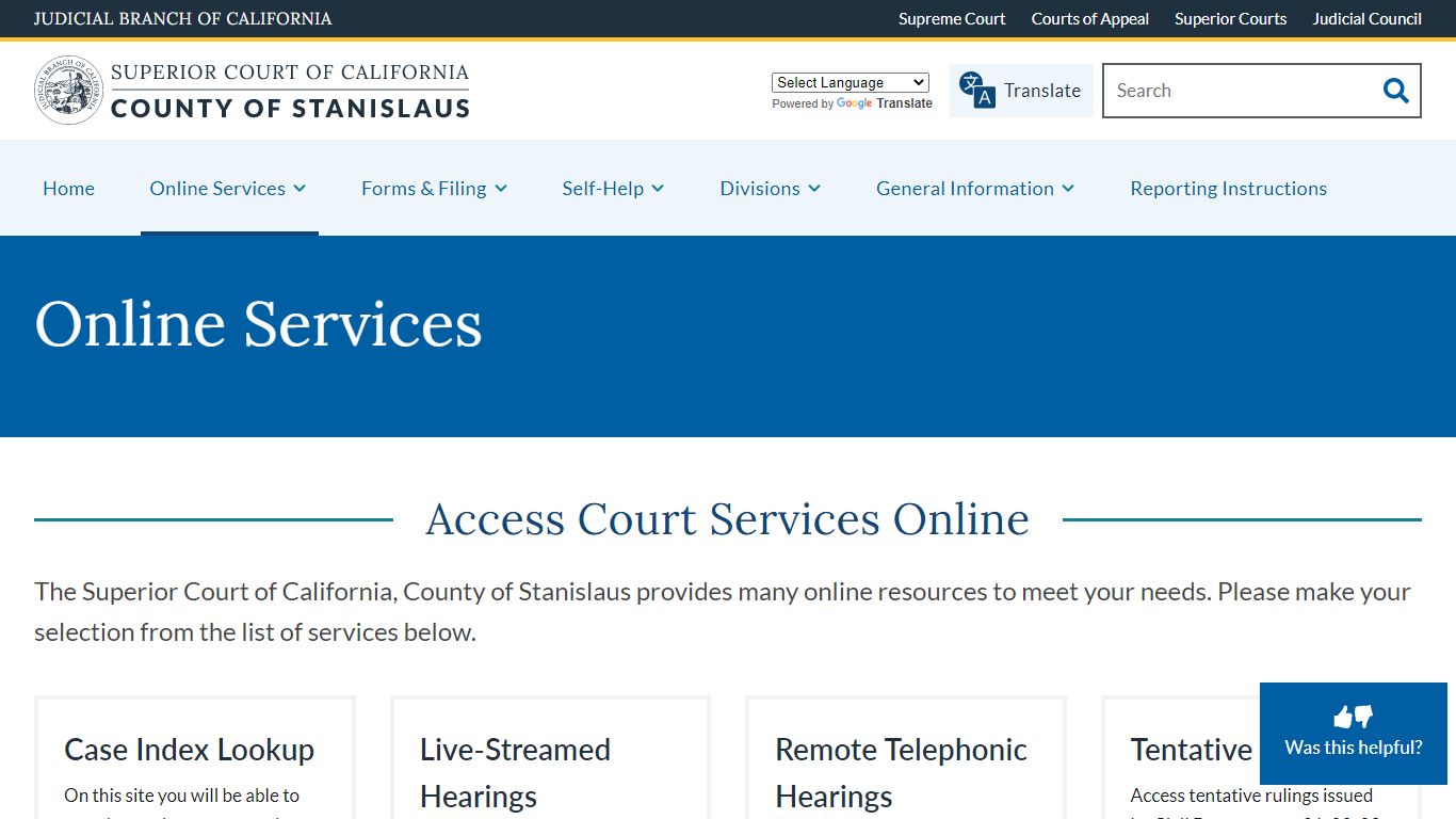 Online Services | Superior Court of California | County of Stanislaus
