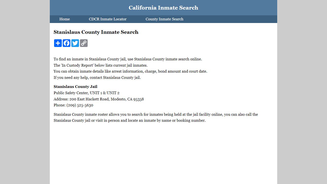 Stanislaus County Inmate Search