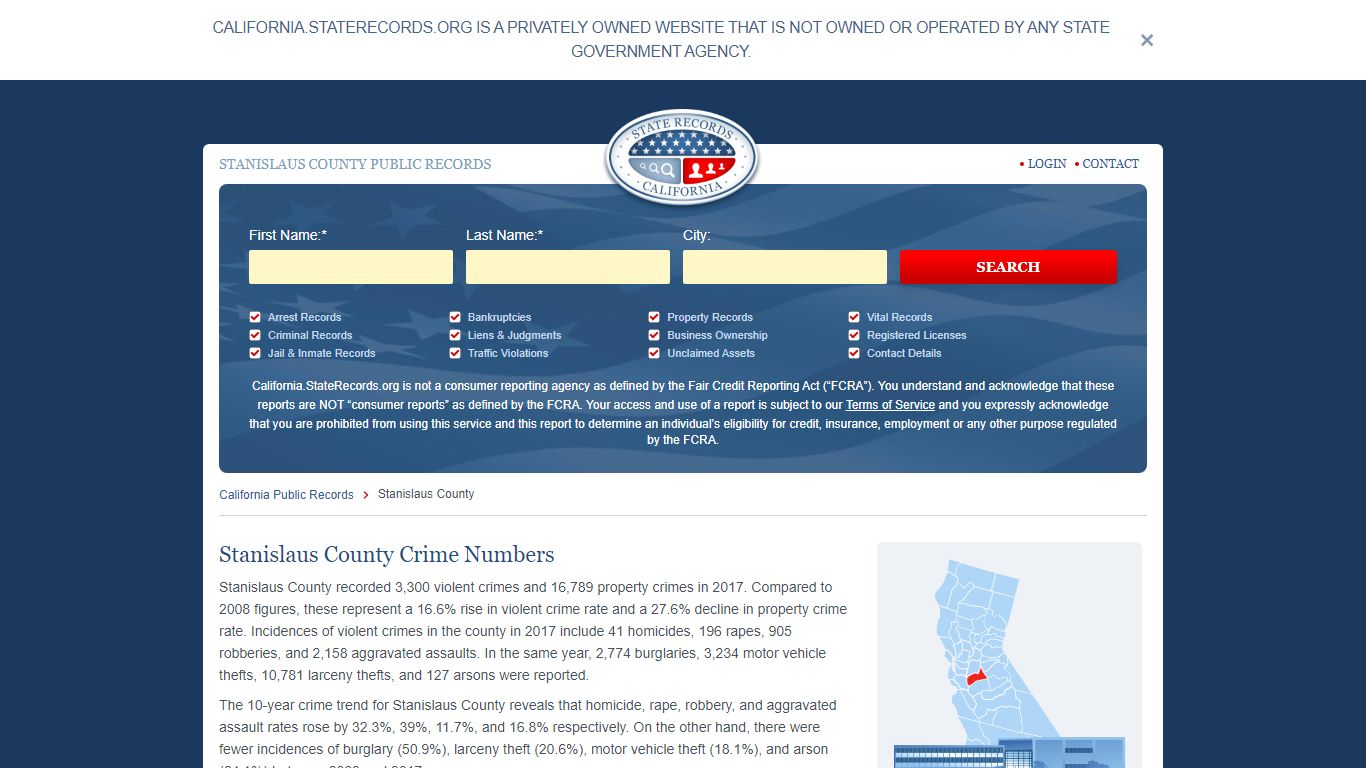 Stanislaus County Arrest, Court, and Public Records | StateRecords.org